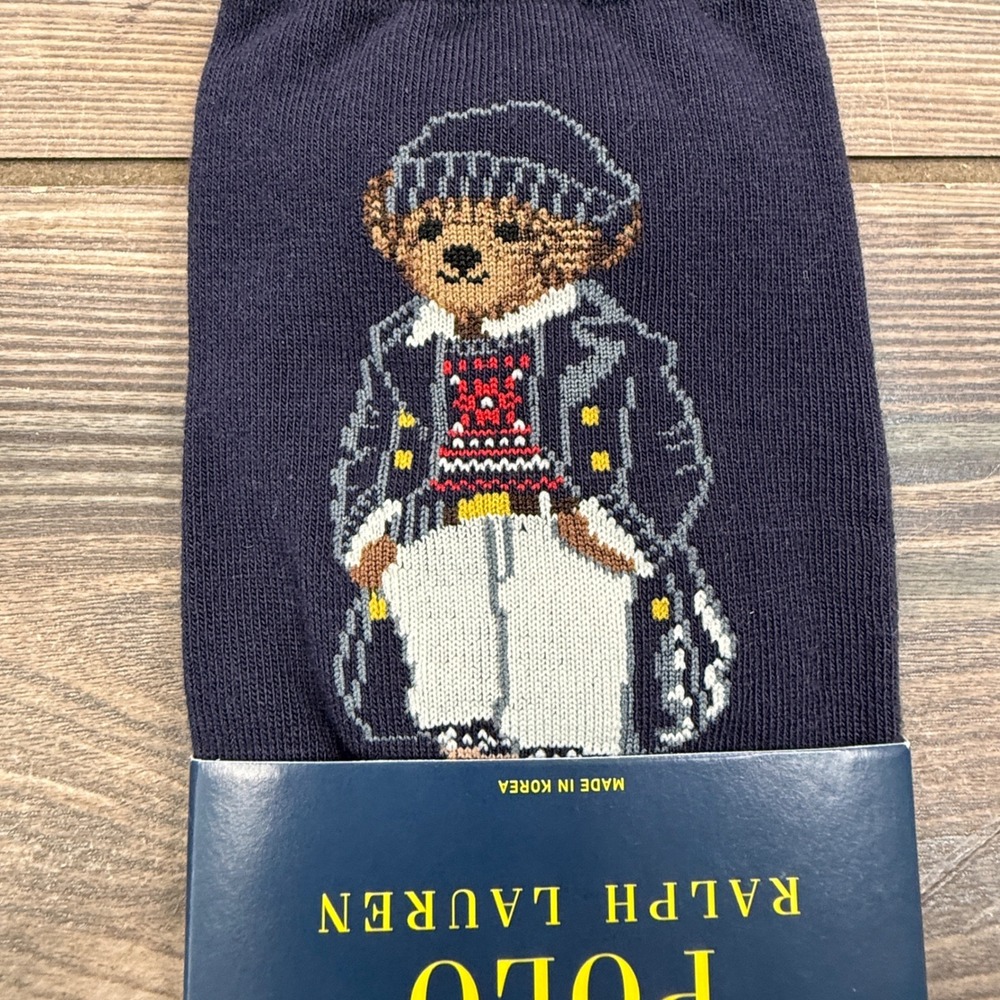 Polo Ralph Lauren Womens Size 9-11 Polo Bear Crew Socks Navy Red Winter NWT - Picture 6 of 9